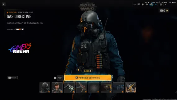 BO6 - DOGS OF WAR Payne Operator Skin Hard Unlocked PS XBOX PC - Ultra Rare