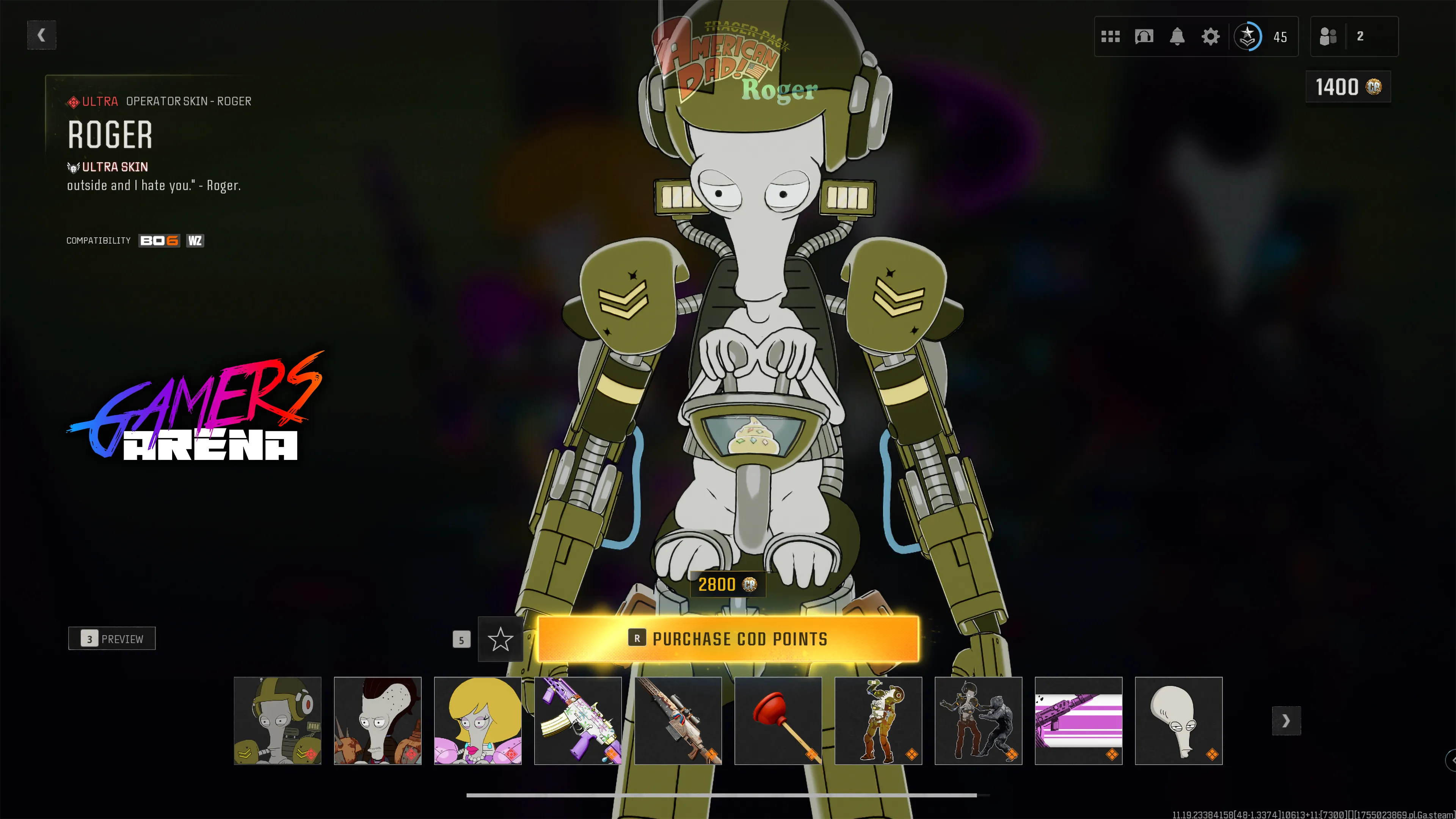 BO6 - Tracer Pack AMERICAN DAD ROGER Operator Bundle Hard Unlocked PS XBOX PC - Ultra Rare