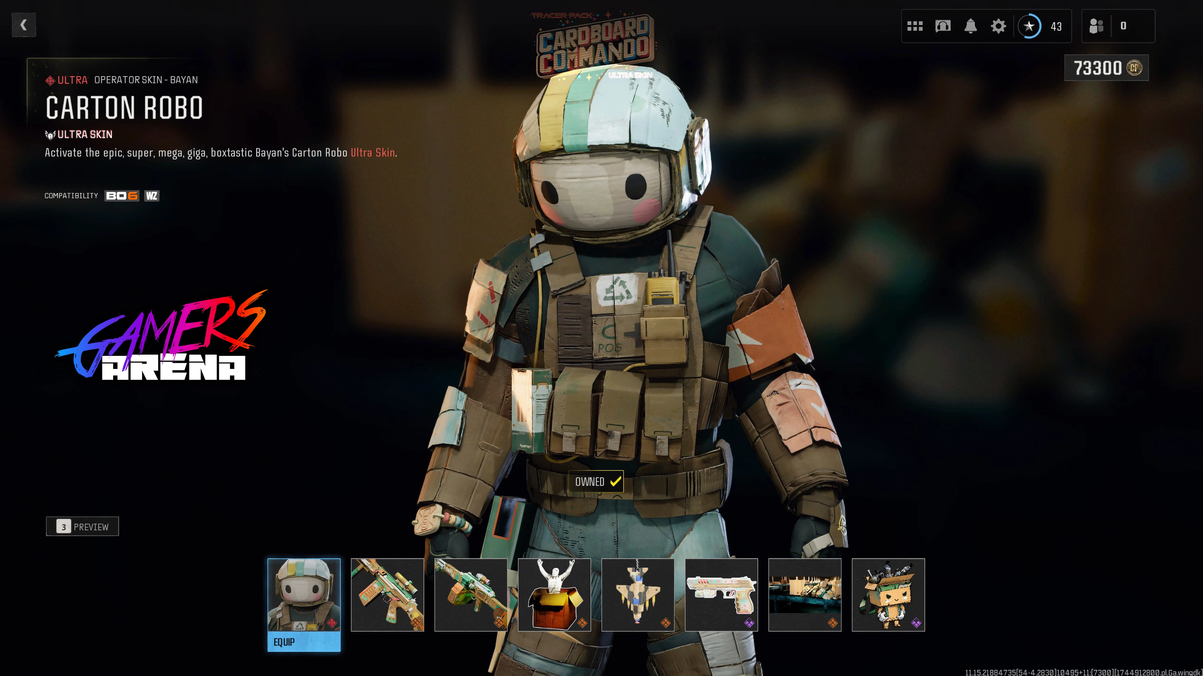 BO6 - Tracer Pack CARDBOARD COMMANDO Bayan Operator Skin Hard Unlocked PS XBOX PC - Ultra Rare