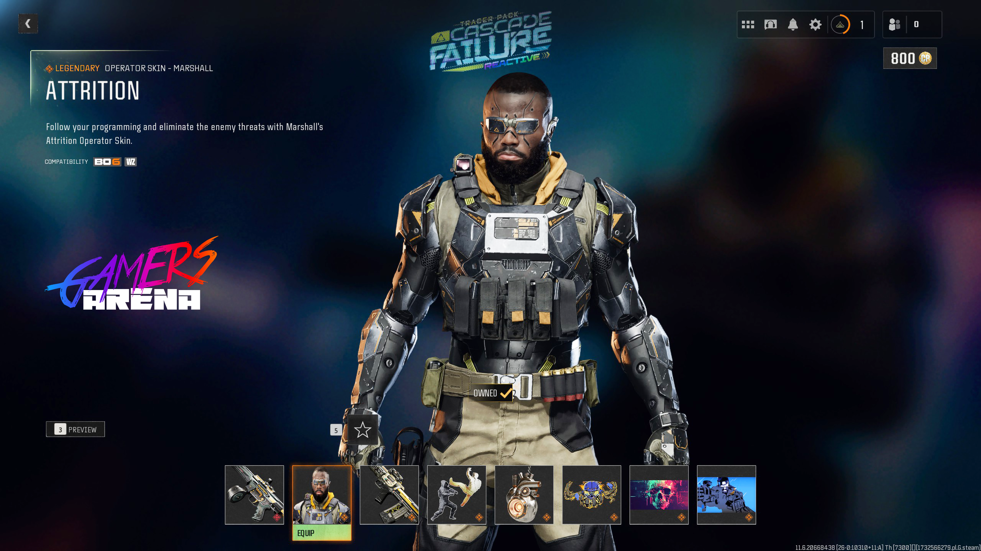 BO6 - Tracer Pack CASCADE FAILURE Marshall Operator Skin Hard Unlocked PS XBOX PC - Ultra Rare