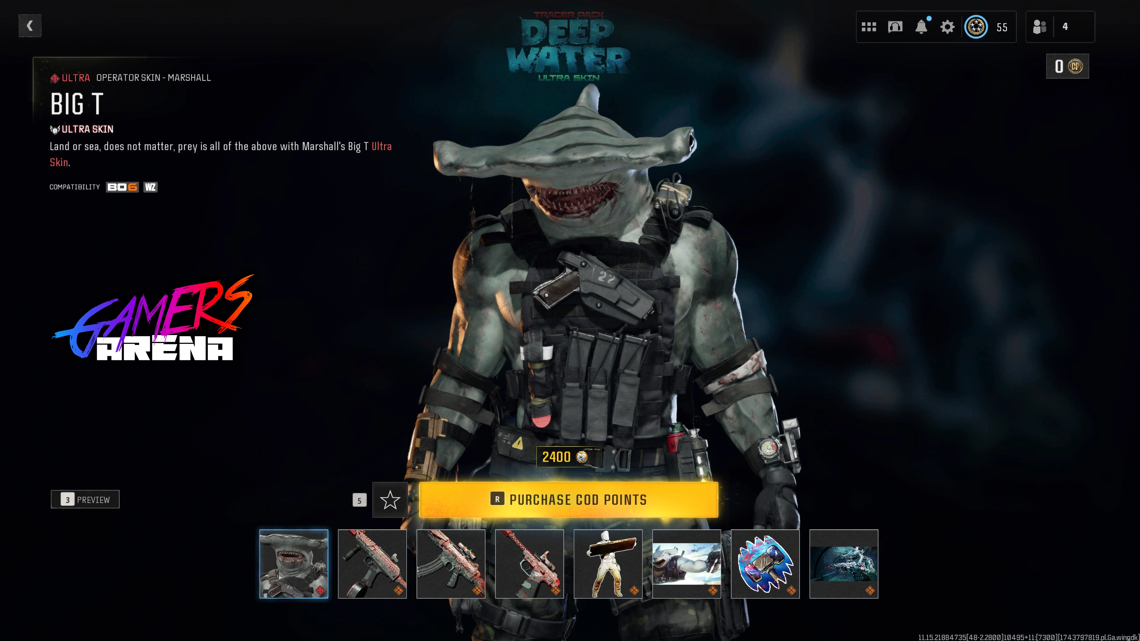 BO6 - Tracer Pack DEEP WATER Marshall Operator Skin Hard Unlocked PS XBOX PC - Ultra Rare
