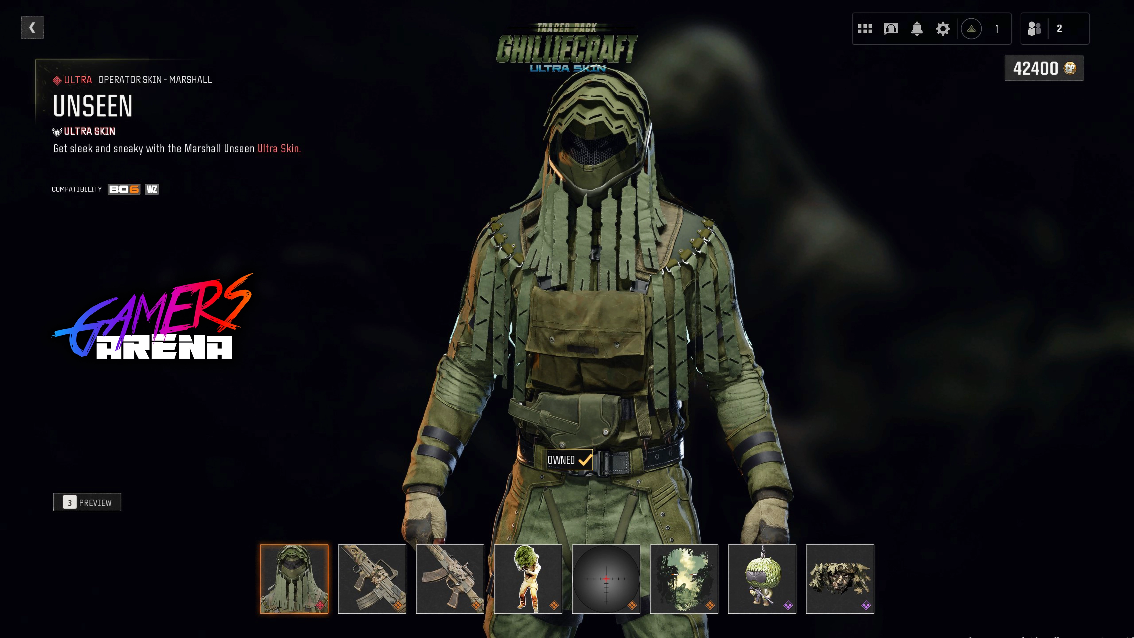 BO6 - Tracer Pack GHILLIECRAFT Marshall Operator Skin Hard Unlocked PS XBOX PC - Ultra Rare