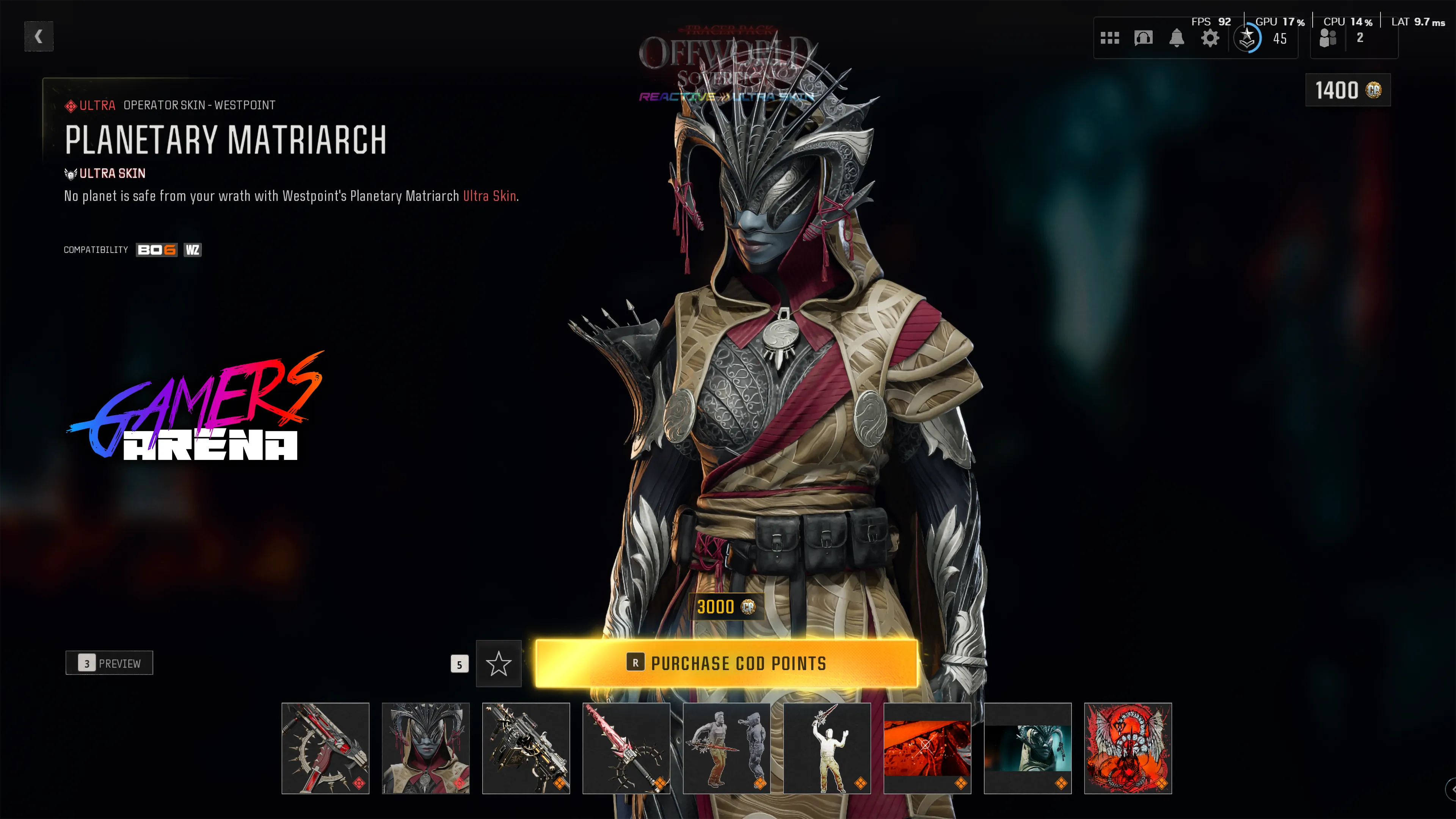 BO6 - Tracer Pack OFFWORLD SOVEREIGN Westpoint Operator Skin Hard Unlocked PS XBOX PC - Ultra Rare