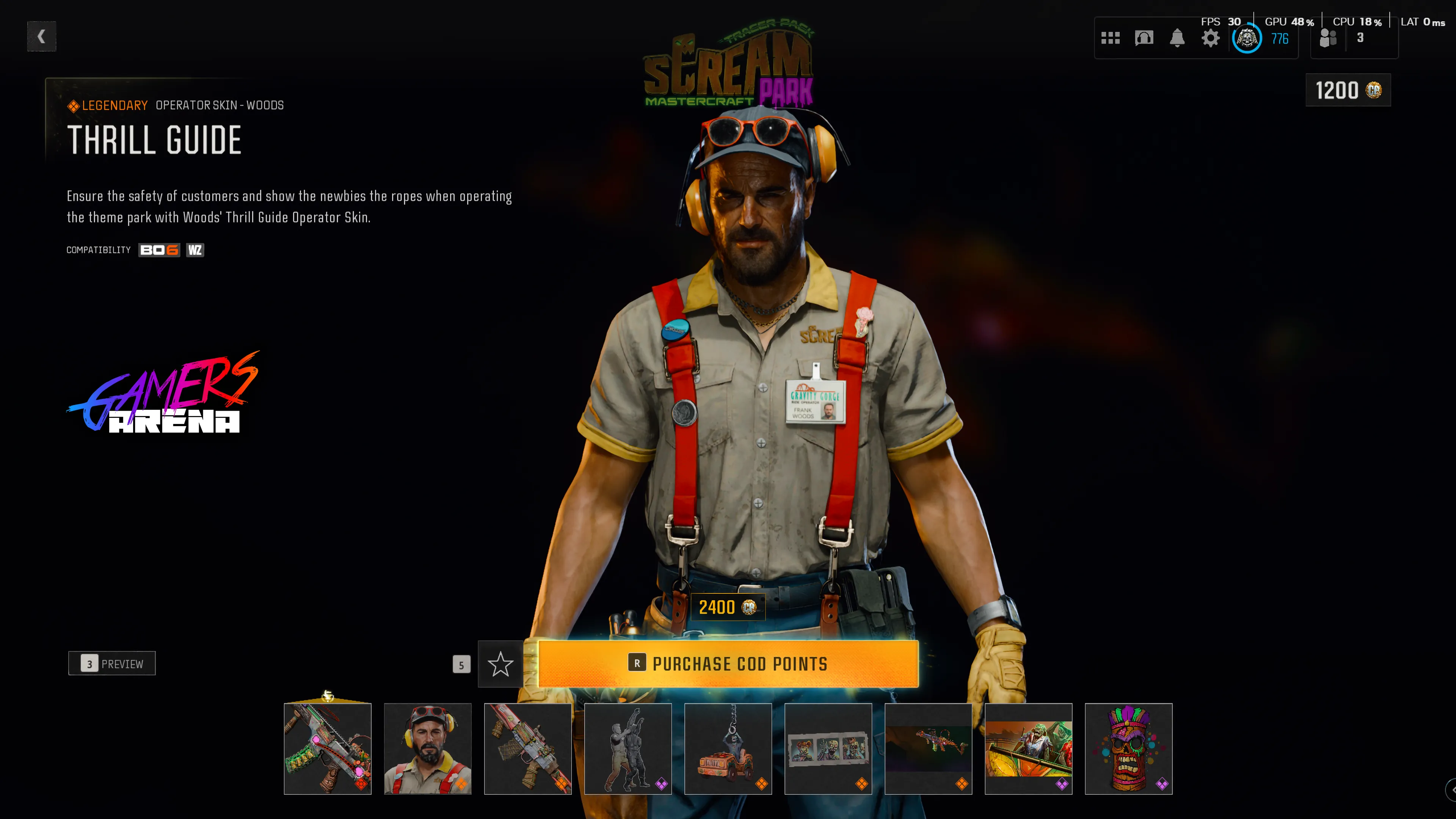 BO6 - Tracer Pack SCREAM PARK Woods Operator Skin Hard Unlocked PS XBOX PC - Ultra Rare