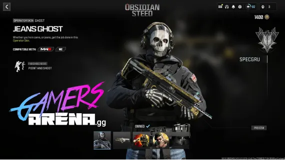 OBSIDIAN STEED Ghost Operator Skin Hard Unlocked PS XBOX PC - Ultra Rare