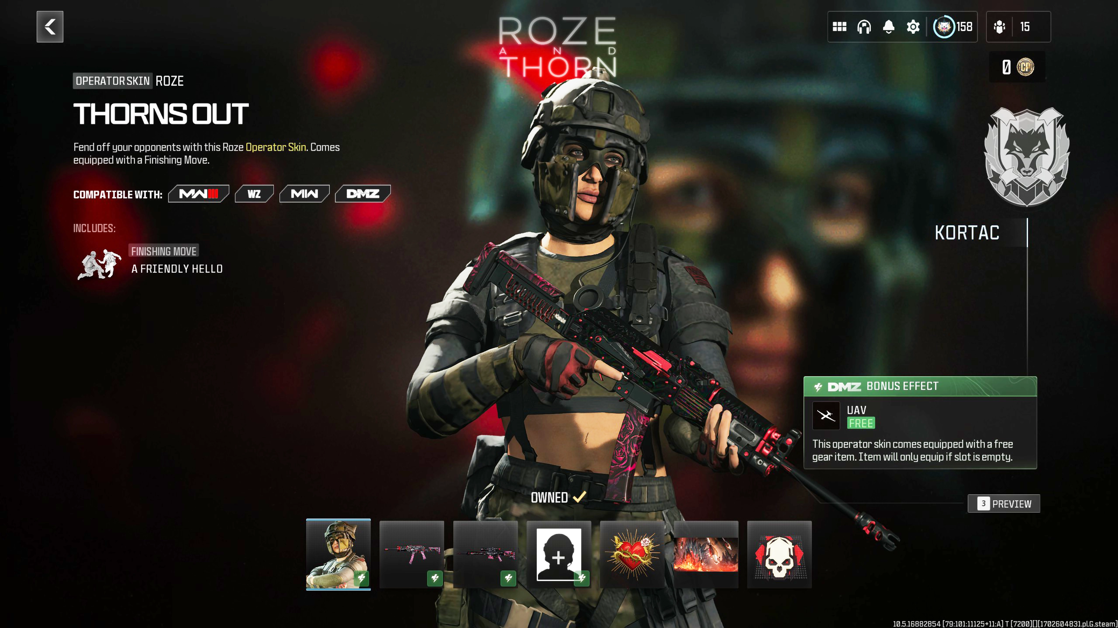 ROZE AND THORN Roze Operator Skin Hard Unlocked PS XBOX PC - Ultra Rare