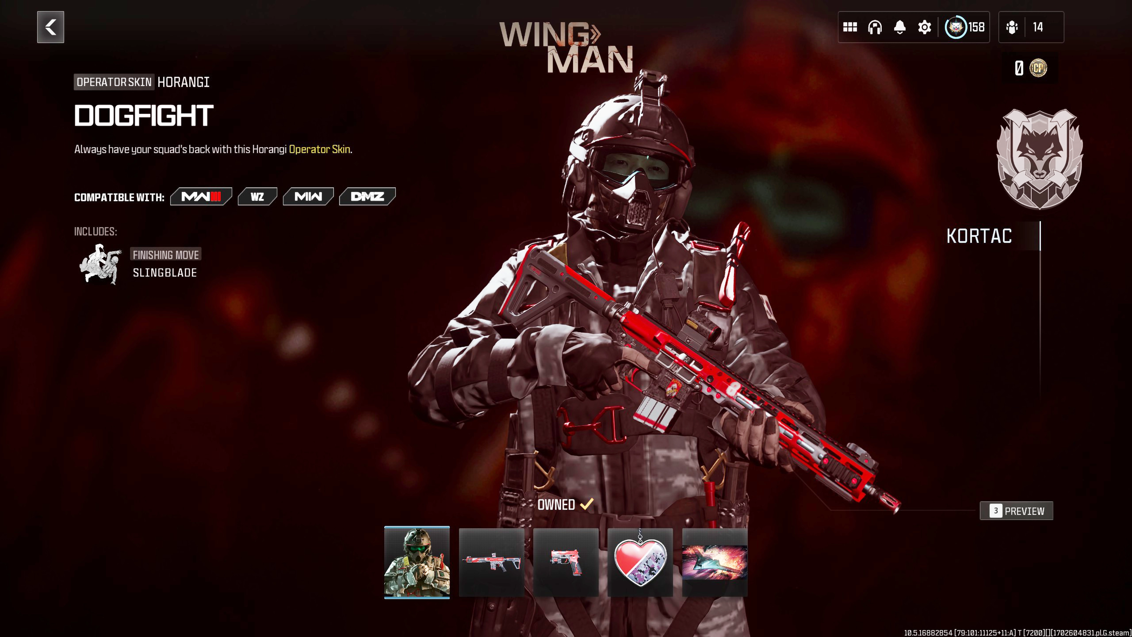 WING MAN Horangi Operator Skin HARD UNLOCKED PS XBOX PC - Ultra Rare