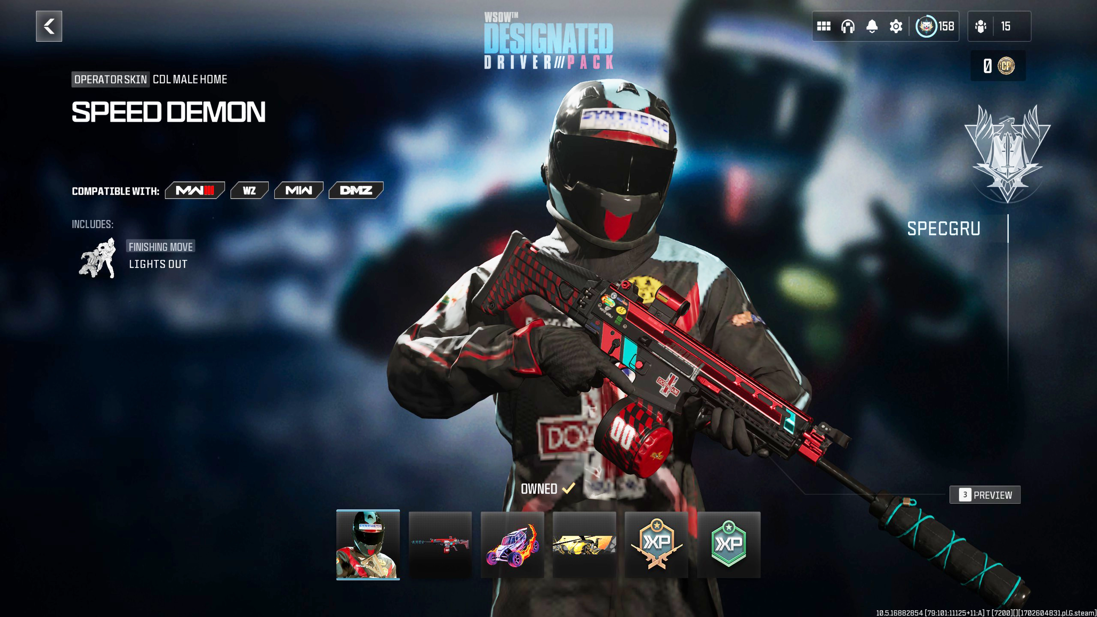 WSOW DESIGNATED DRIVER PACK Cdl Male Home Operator Skin HARD UNLOCKED PS XBOX PC - Ultra Rare