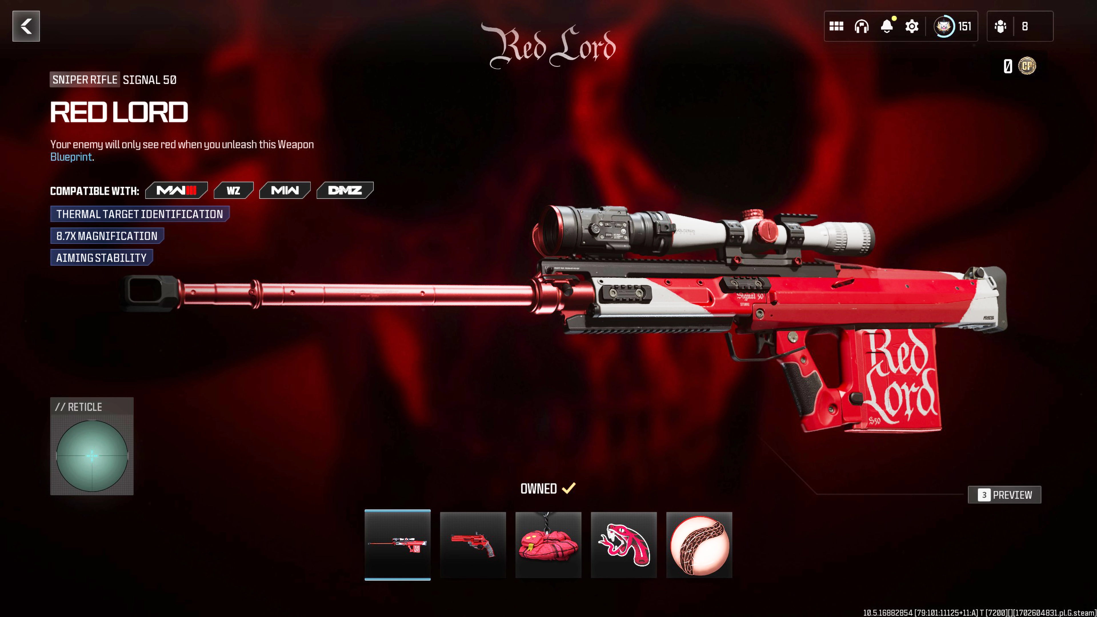 RED LORD Weapon Bundle Hard Unlocked PS XBOX PC - Ultra Rare